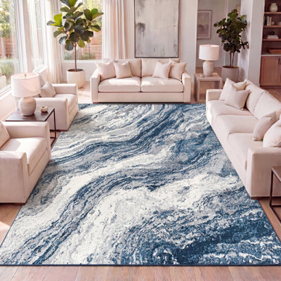 Tapis bleu marine / crème Olvin