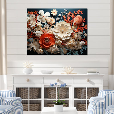 Abstract Floral Canvas Wall Art, Coral Flower Modern Print - Abstract Coral Flowers II