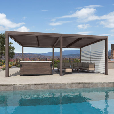 19 Ft. W x 12 Ft. D Aluminum Pergola with Roller Shade, 1 Short Side
