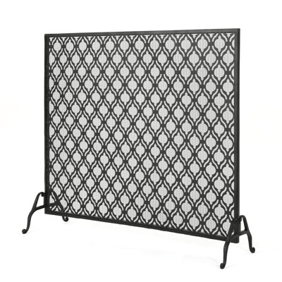 Single Panel Fire Screen In Iron, Modern Overlapping Circle Theme, Black Finish, 39.7" Depth, 11.35" Width, 34.8" Height, Stops Smoke And Embers From Fire, Assembly Required Iron Screen, Look With
