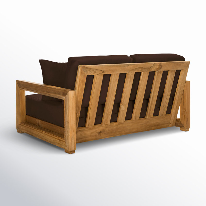 Montford Teak Loveseat with Cushions, Dark Brown