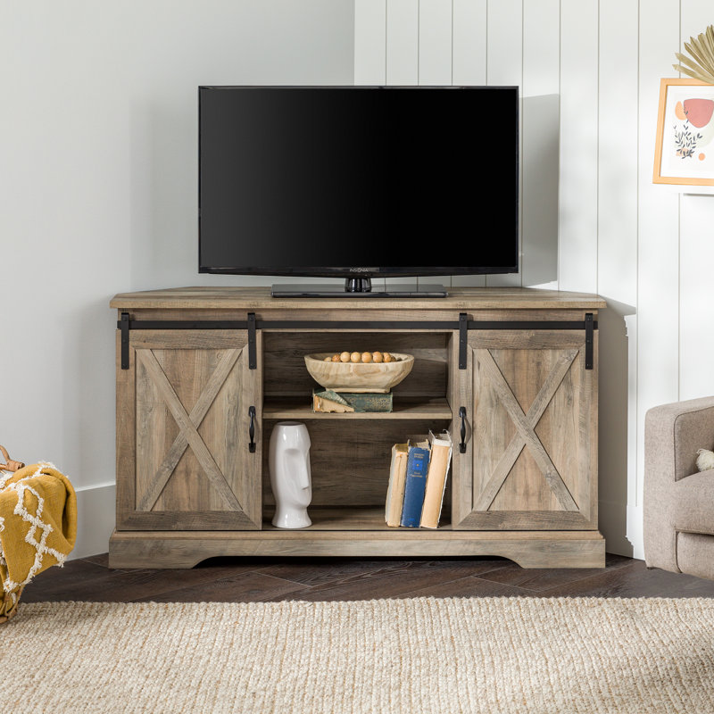 Bevus 52" Corner TV Stand with Sliding Doors for TVs up to 60", Gray Wash