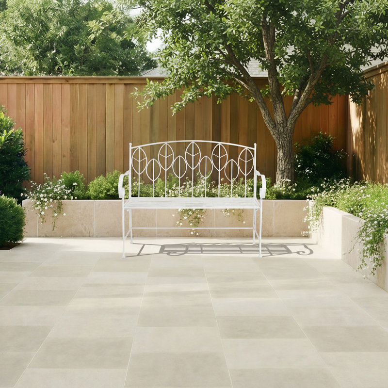 Wrought Iron Outdoor Bench, White