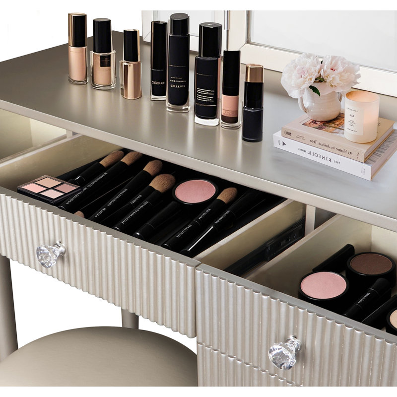 Ensemble de coiffeuse à miroir avec lumière DEL, ensemble de coiffeuse de chambre à coucher, Champagne
