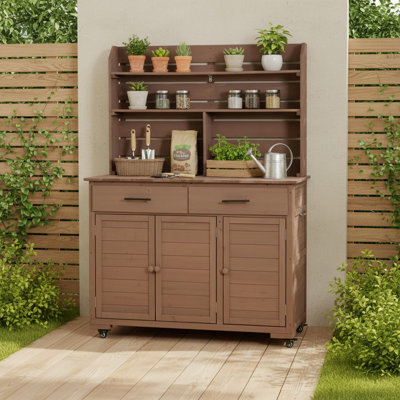 Banc de jardin, station de travail de jardinage, bois massif, bahut, maison de campagne, extérieur