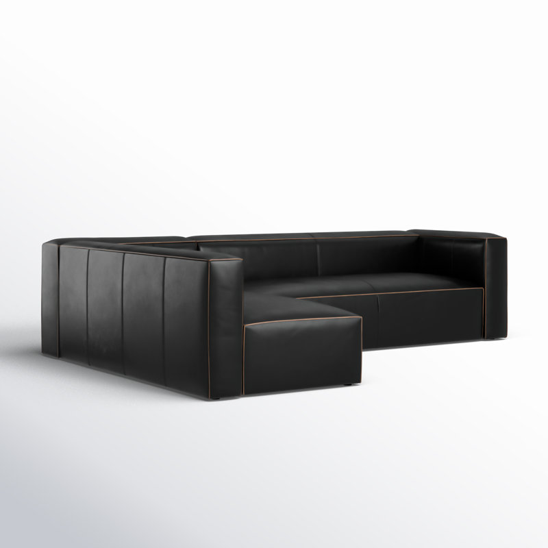 Strom 120" Leather Sectional, Left Hand Facing, Natural Washed Sand Top Grain Leather