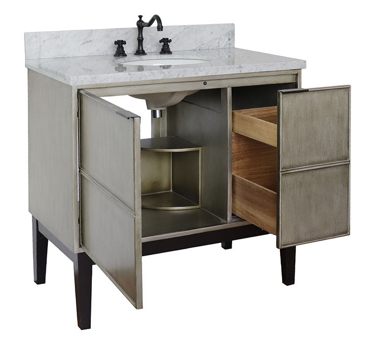 37'' Single Bathroom Vanity with Stone Top, White Carrara