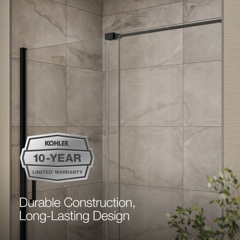Echelon Sliding Bath Door, 58-1/4 In. H X 55-3/4 - 59-3/4 In. W, With 5/16 In. Thick Crystal Clear Glass, Matte Black