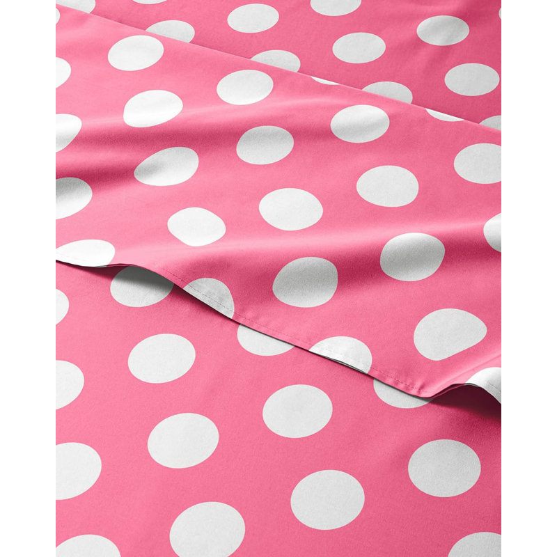 Kids Sheet Set, Soft Microfiber Bedding, Cozy & Breathable, Wrinkle Free Easy Care Bed Sheets, Rose Red Dots