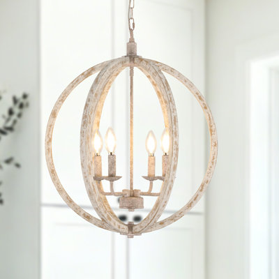 Lustre globe en bois 4 lumières