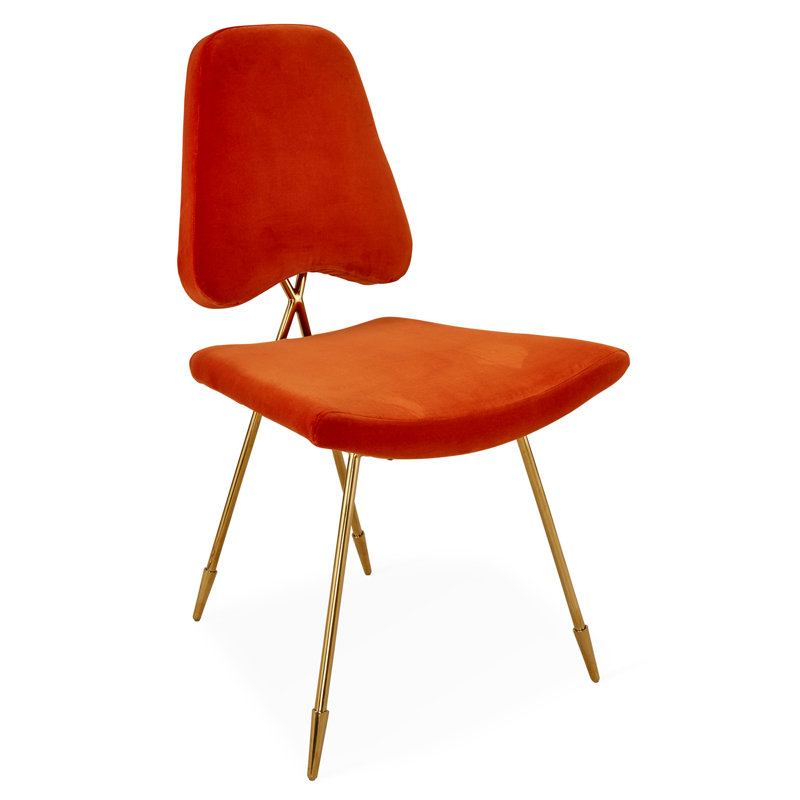 Persimmon Velvet and Brass Upholstered Dining Chair