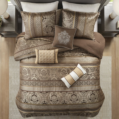 Édredon brun / doré - 7 pièces, taille grand, pièce de taille magnifique, look élégant