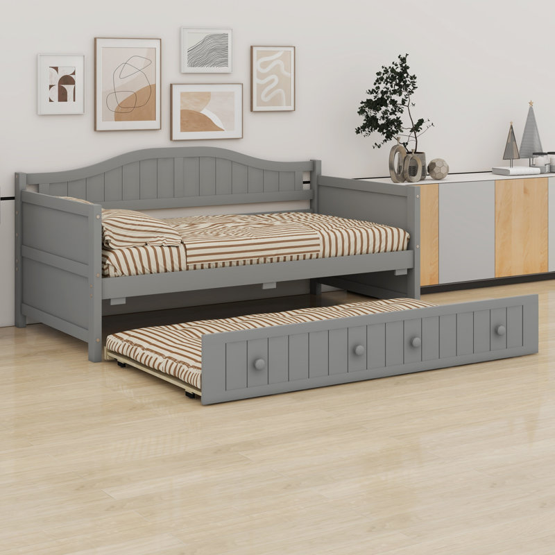 Modern Wood Daybed with Trundle Bed, Gray