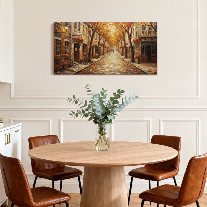 Paysages pittoresques et paysages d'automne, rue avec arbres dorés et pavés Z251225161612195372, H 16 po x l 32 po