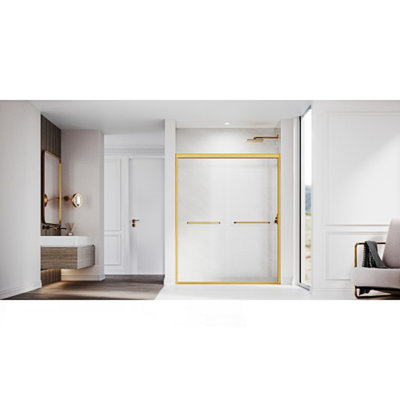 50-54 In. W X 72 In. H Sliding Shower Glass Door, Adjustable Semi Frameless Shower Door