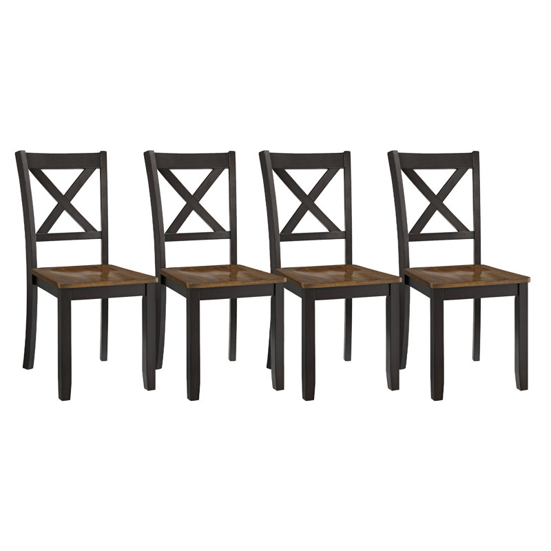  X-Back Farmhouse Wooden Kitchen Dining Chair in Black/Brown, Set of 4