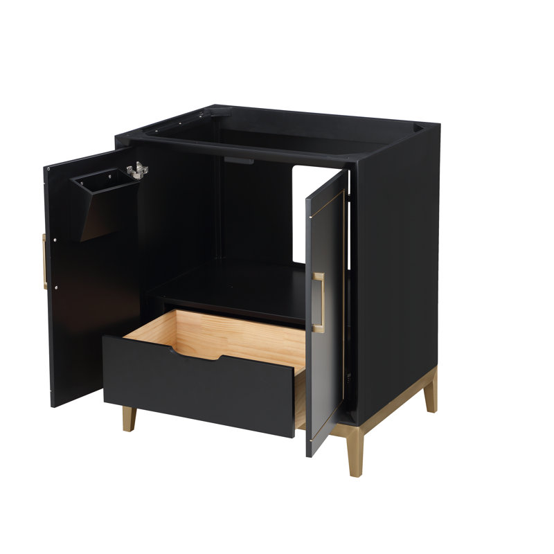 Gracie 30'' W Single Vanity, Midnight Black, Satin Brass, White Quartz
