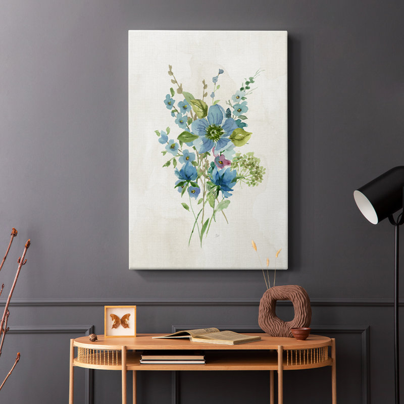 Bouquet de bleu II - Cavas enveloppés de galerie, H 18 po x l 12 po