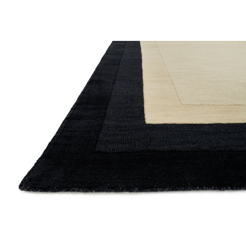 Tapis beige / noir en laine touffeté à la main Keifer, Rectangle 3 pi 6 po x 5 pi 6 po