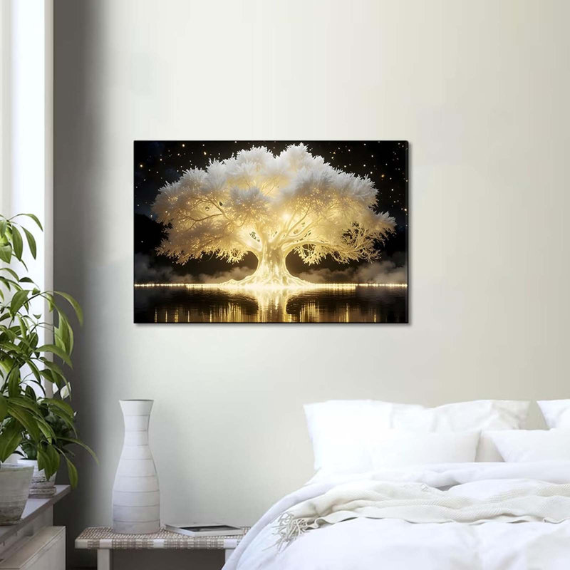 Abstract Tree Of Life Canvas Wall Art Elegant White Tree Of Life Wall Decor Picture Nature-Inspired Meditation Poster Print Painting For The Living Bedroom Room Office Meditation Room Decoration Inch