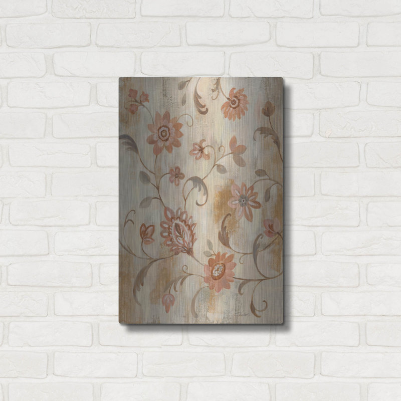 Art mural en métal luxueux «Floral Scroll Motif» par Silvia Vassileva, 16 po x 24 po
