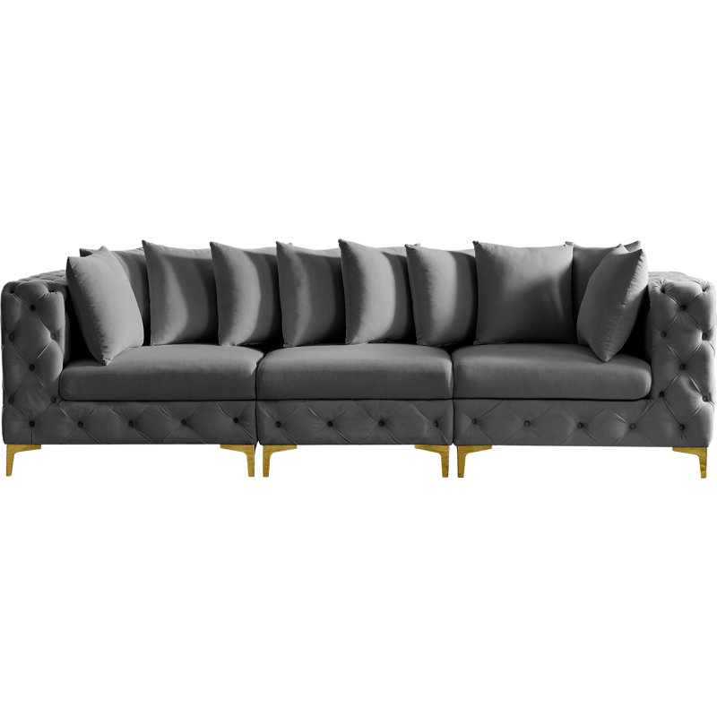 Tremblay 108" Velvet Square Arm Modular Sofa, Grey Velvet