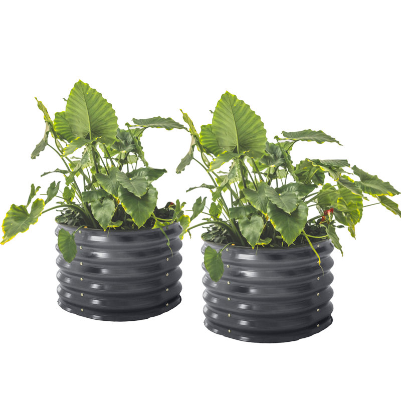 17" Tall 24" Wide Round Metal Outdoor Raised Garden Bed (Set of 2), Modern Gray