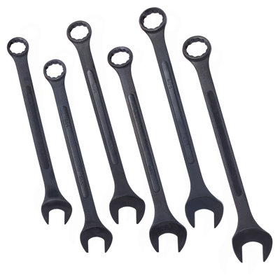 Très grand ensemble de clés Jumbo Jumbo, SAE, 6 pièces, 1-3 / 8 "à 2", oxyde noir, avec pochette