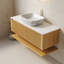 Meuble-lavabo 48 po, meuble de rangement flottant en contreplaqué avec tiroirs et tablette ouverte, vasque en céramique à motif marbré et plateau en pierre frittée blanche