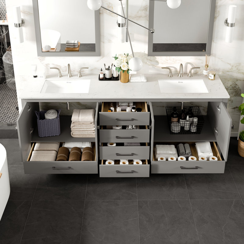 Aberdeen 84" Gray Double Sink Vanity with Carrara Marble Top