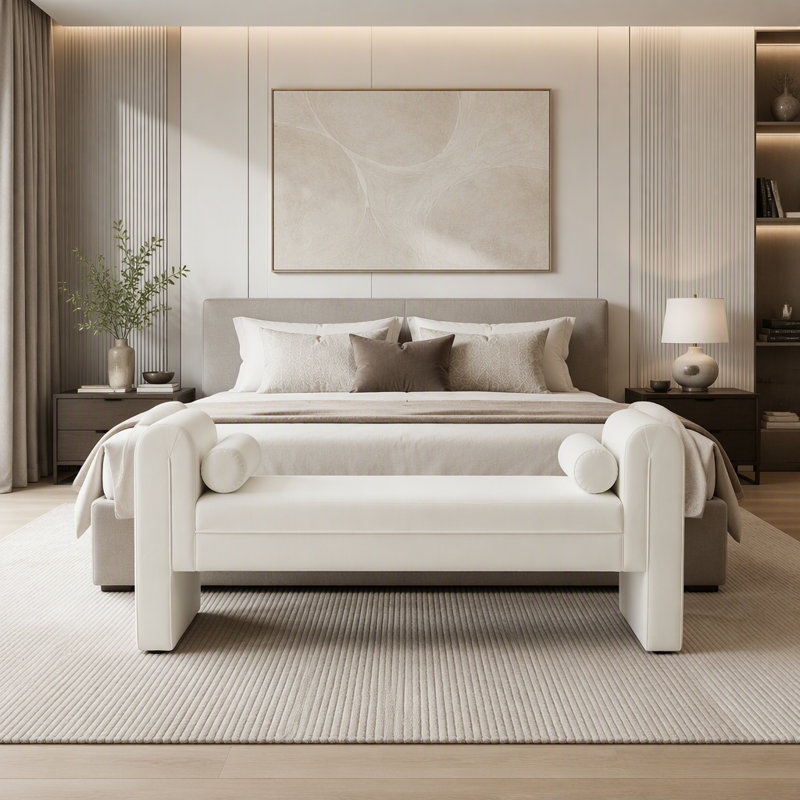 Banc de rangement surdimensionné pour vestibule et chambre à coucher, Blanc