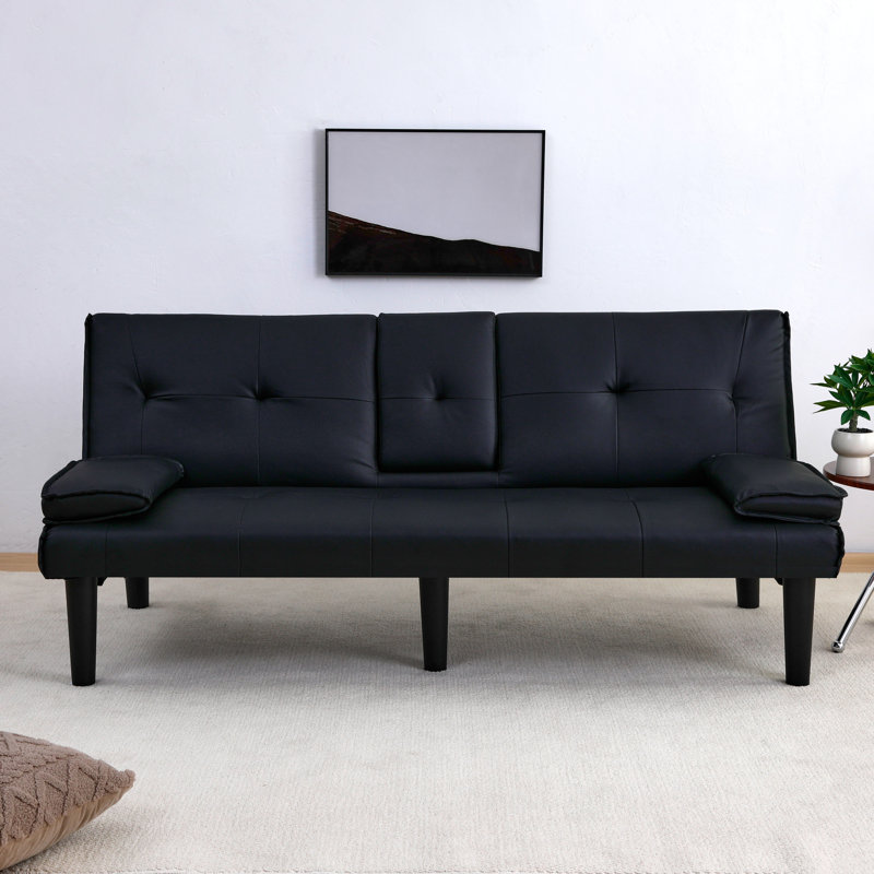 66.88" Pvc Multifunctional Foldable Sofa Bed With Cup Holder – Essential For Small Spaces, Green