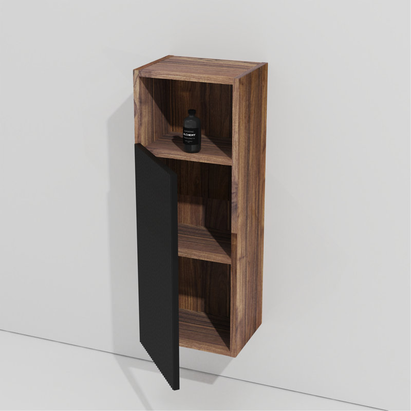 Armoire de rangement murale flottante noire et noyer pour petits espaces