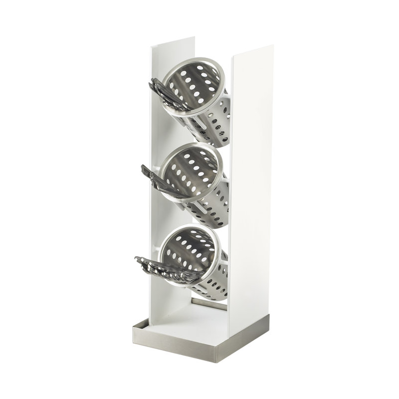 Luxe White Metal 3-Cylinder Vertical Flatware / Condiment Display, Stainless Steel