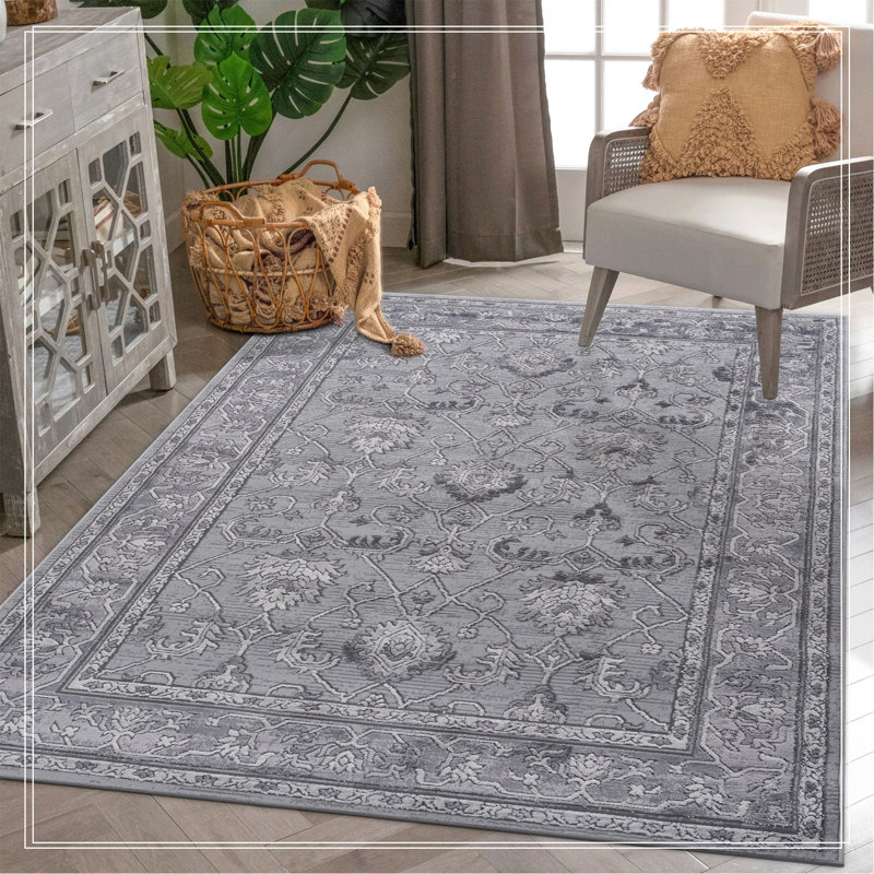 Grey/Oriental Non-Shedding Living Room Bedroom Dining Home Office Stylish And Stain Resistant Area Rug, Rectangle 6'7" x 7'9"