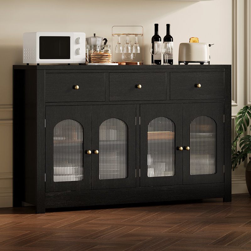 Buffet Farmhouse, armoire vitrine avec tablette réglable, Noir, noir, noir, noir