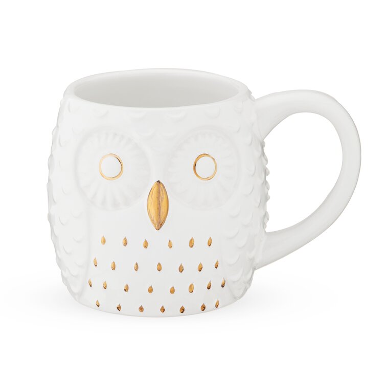 New Bone China Mugs Set of 4 Owl Design Tea Coffee Home Kitchen Office Cups