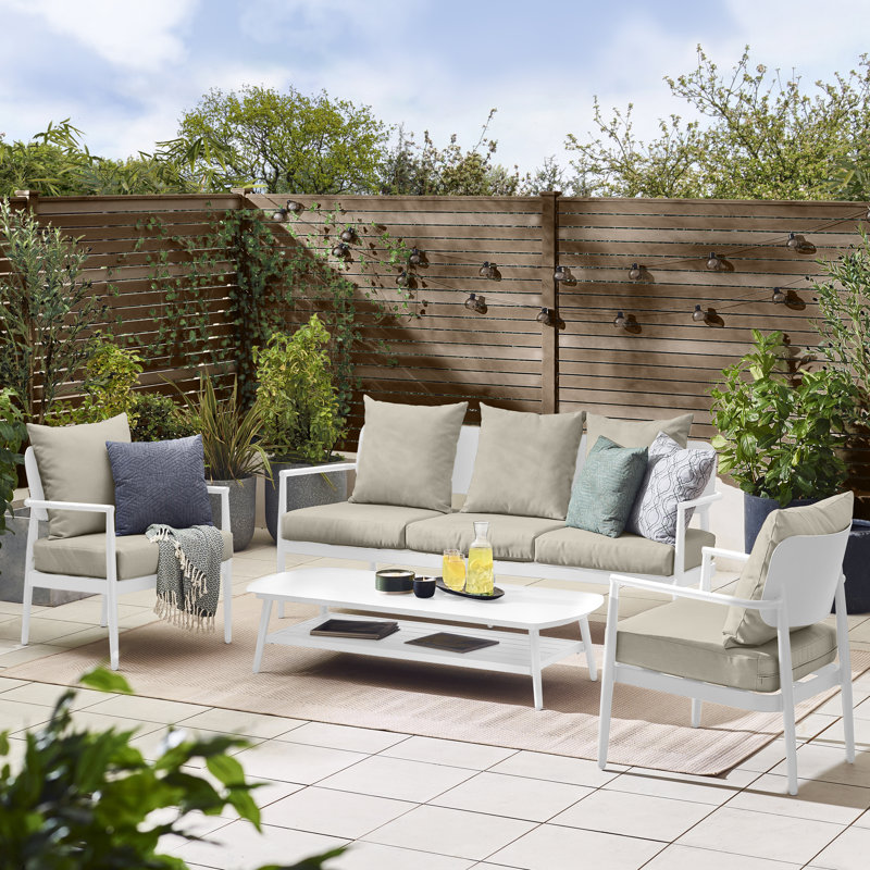 Azayla Outdoor 5 Seater Lounge Set - Modern Garden & Patio Metal Conversation Set (Cover Included), Olive/White 