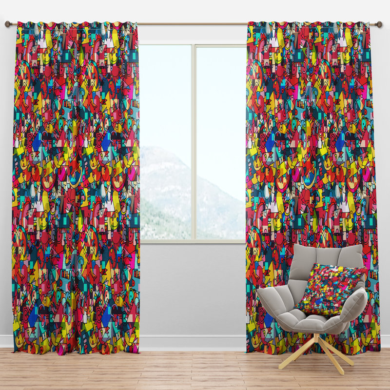 Panneau de rideau simple semi-diaphane avec passe-tringle Monsters, l 52 po x L 108 po