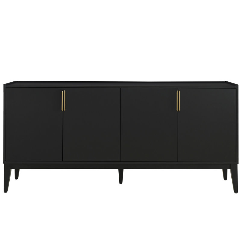 Armoire de rangement à 4 portes pour le salon en bois massif avec tablette réglable fabriquée en noir avec un couloir à 4 portes et un vestibule