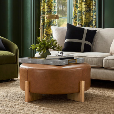 Theo Modern PU Leather Round Cocktail Ottoman