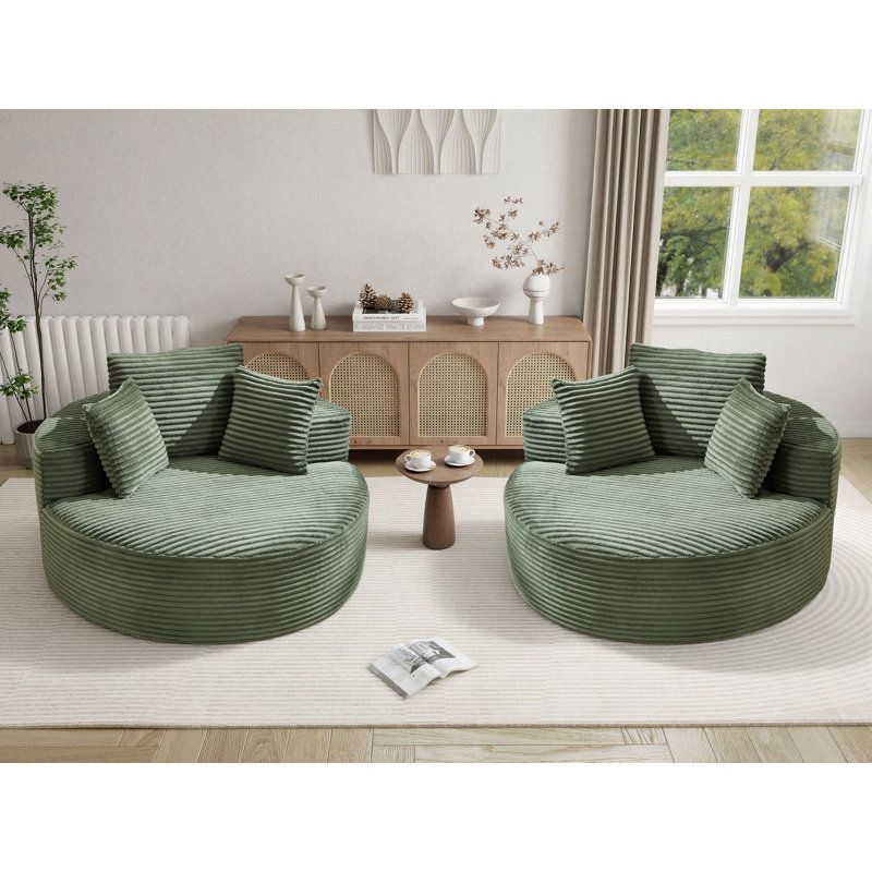 2 pièces - Fauteuil demi-tonneau rembourré de 56 po avec méridienne à compression ronde surdimensionnée, sans assemblage requis