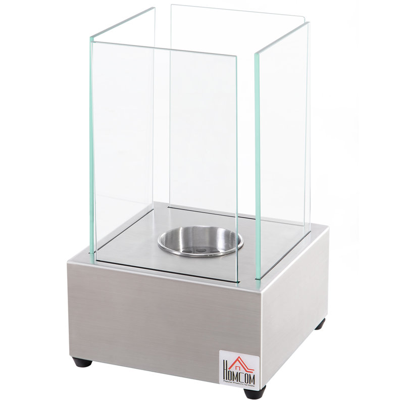 Ethanol Fireplace, 7.75" Tabletop 0.10 Gal Stainless Steel 160 Sq. Ft., Burns Up To 2 Hours, Silver