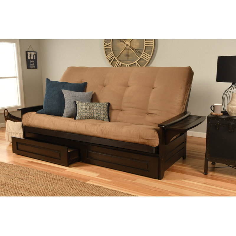 Futon avec rangement Stratford, Suède suédine, Espresso