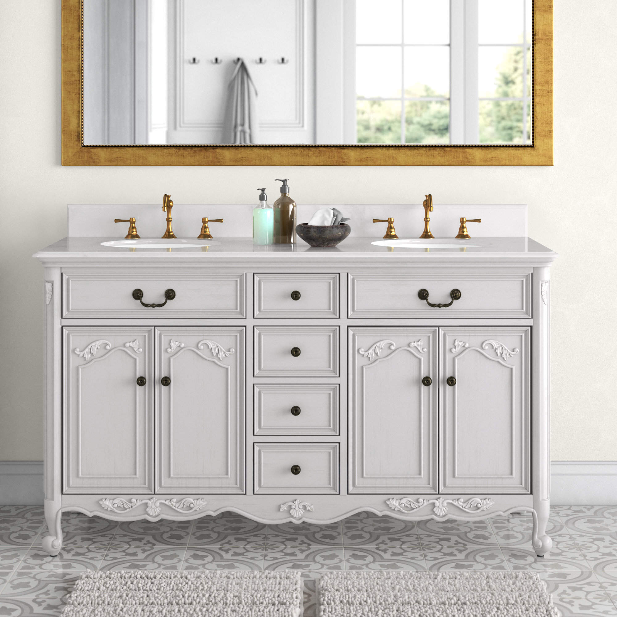 Lark Manor Pascale 60'' Double Bathroom Vanity with Genuine Marble Top ...