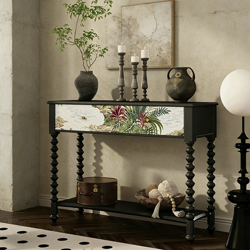 Floral-patterned drawer console table