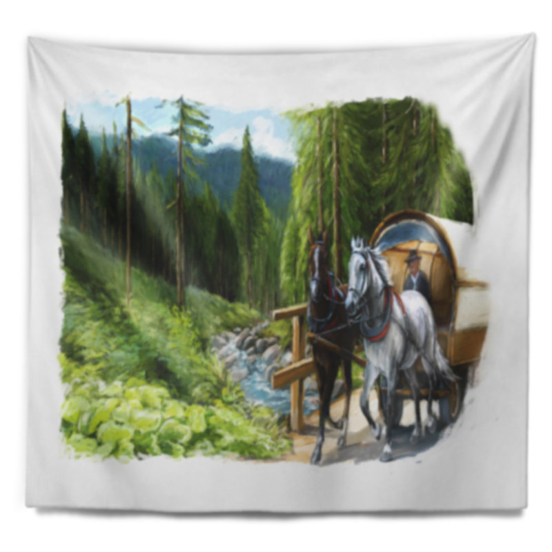 Paysage vert avec tapisserie à cheval Abstract, H 32 po x l 39 po