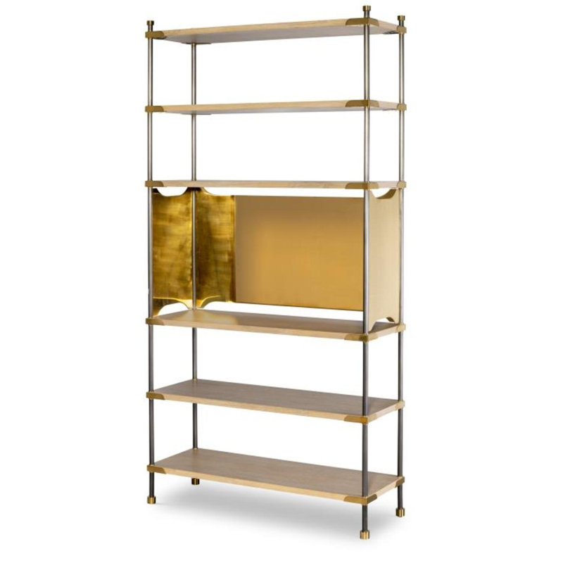 Highland House Wood Etagere Bookcase, Antique Brass/Blonde Cerused