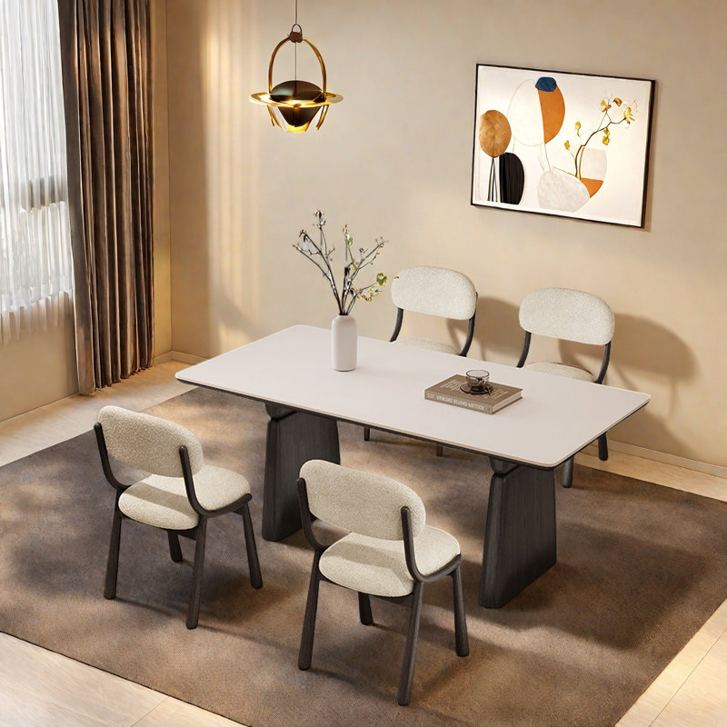 Retro Rectangular Rock Slab Dining Table Sets., 29.53"H x 62.99"L x 31.5"W