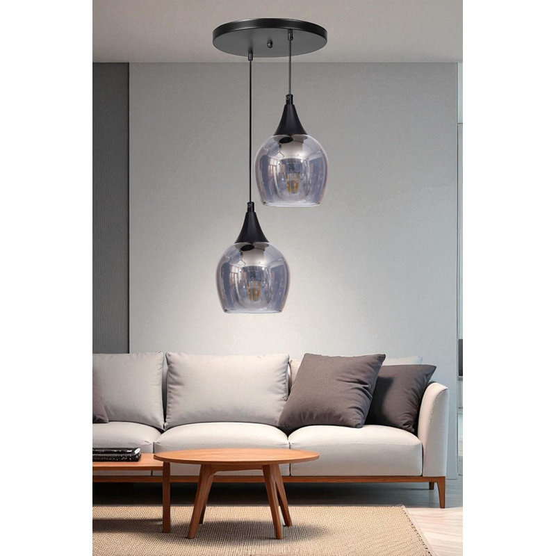 Lustre, Deux lumières, Gris / Noir, 2 niveaux